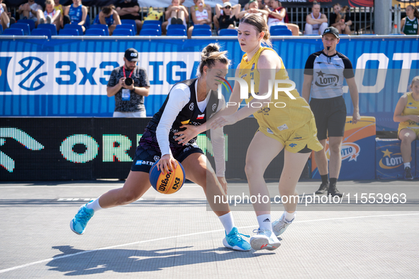 Agata Stepien and Michalina Fierka participate in the LOTTO 3x3 League basketball game in Sosnowiec, Poland, on September 6, 2024. The Lotto...