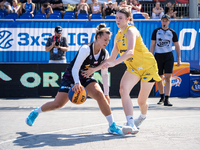 Agata Stepien and Michalina Fierka participate in the LOTTO 3x3 League basketball game in Sosnowiec, Poland, on September 6, 2024. The Lotto...