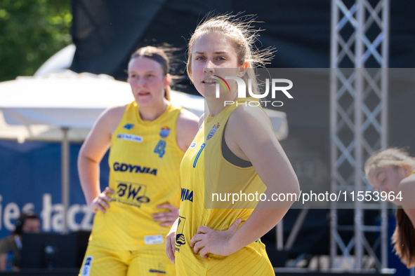 Maja Pastuszka participates in the LOTTO 3x3 League basketball game in Sosnowiec, Poland, on September 6, 2024. The Lotto 3x3 Liga tournamen...