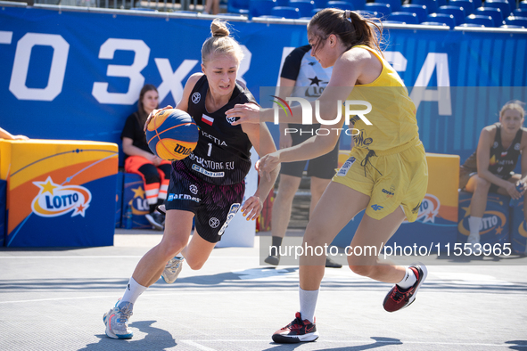 Kinga Dzierbicka participates in the LOTTO 3x3 League basketball game in Sosnowiec, Poland, on September 6, 2024. The Lotto 3x3 Liga tournam...