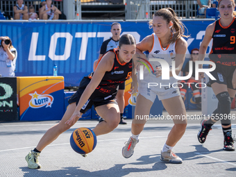 Martyna Kuriata participates in the LOTTO 3x3 League basketball game in Sosnowiec, Poland, on September 6, 2024. The Lotto 3x3 Liga tourname...