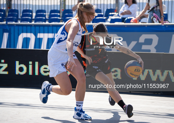 Inga Stepien participates in the LOTTO 3x3 League basketball game in Sosnowiec, Poland, on September 6, 2024. Lotto 3x3 Liga tournament matc...