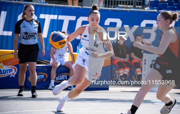 Aleksandra Zukowska participates in the LOTTO 3x3 League basketball game in Sosnowiec, Poland, on September 6, 2024. The Lotto 3x3 Liga tour...