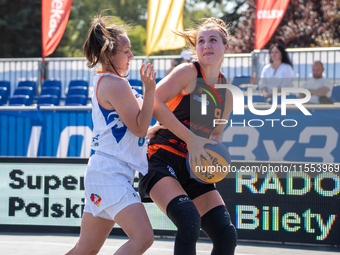 Klaudia Golebiewska participates in the LOTTO 3x3 League basketball game in Sosnowiec, Poland, on September 6, 2024. The Lotto 3x3 Liga tour...