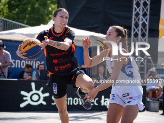 Inga Stepien and Bianka Napierala participate in the LOTTO 3x3 League basketball game in Sosnowiec, Poland, on September 6, 2024. The Lotto...