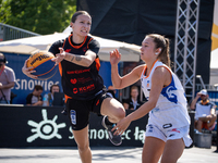 Inga Stepien and Bianka Napierala participate in the LOTTO 3x3 League basketball game in Sosnowiec, Poland, on September 6, 2024. The Lotto...