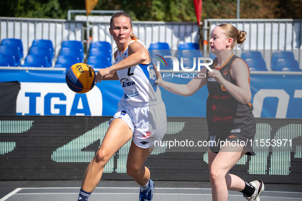 Weronika Jarecka and Paulina Klich participate in the LOTTO 3x3 League basketball game in Sosnowiec, Poland, on September 6, 2024. The Lotto...