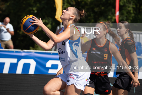 Aleksandra Zukowska participates in the LOTTO 3x3 League basketball game in Sosnowiec, Poland, on September 6, 2024. The Lotto 3x3 Liga tour...