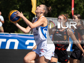 Aleksandra Zukowska participates in the LOTTO 3x3 League basketball game in Sosnowiec, Poland, on September 6, 2024. The Lotto 3x3 Liga tour...