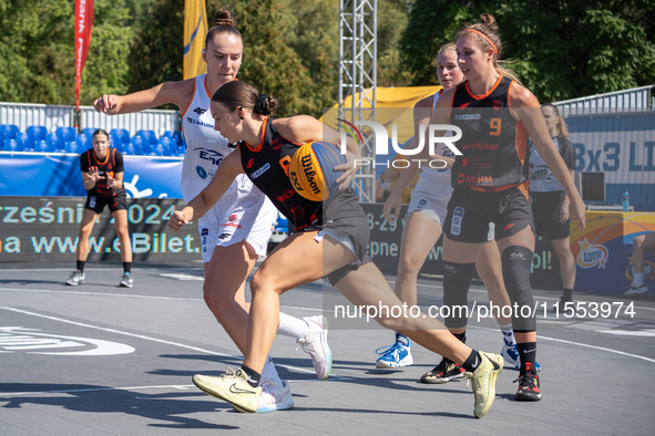 Martyna Kuriata participates in the LOTTO 3x3 League basketball game in Sosnowiec, Poland, on September 6, 2024. The Lotto 3x3 Liga tourname...