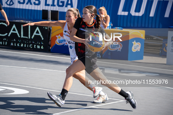 Inga Stepien participates in the LOTTO 3x3 League basketball game in Sosnowiec, Poland, on September 6, 2024. Lotto 3x3 Liga tournament matc...