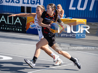 Inga Stepien participates in the LOTTO 3x3 League basketball game in Sosnowiec, Poland, on September 6, 2024. Lotto 3x3 Liga tournament matc...