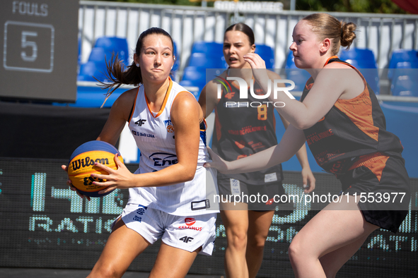 Bianka Napierala participates in the LOTTO 3x3 League basketball game in Sosnowiec, Poland, on September 6, 2024. The Lotto 3x3 Liga tournam...