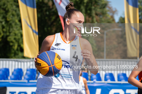 Aleksandra Zukowska participates in the LOTTO 3x3 League basketball game in Sosnowiec, Poland, on September 6, 2024. The Lotto 3x3 Liga tour...