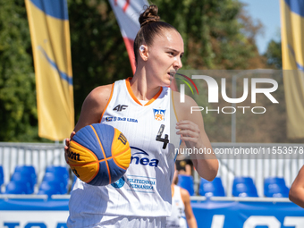 Aleksandra Zukowska participates in the LOTTO 3x3 League basketball game in Sosnowiec, Poland, on September 6, 2024. The Lotto 3x3 Liga tour...