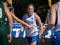 Julia Beczkowska participates in the LOTTO 3x3 League basketball game in Sosnowiec, Poland, on September 6, 2024. The Lotto 3x3 Liga tournam...