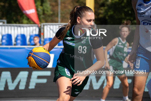 Michella Nassisi participates in the LOTTO 3x3 League basketball game in Sosnowiec, Poland, on September 6, 2024. The Lotto 3x3 Liga tournam...