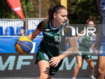 Michella Nassisi participates in the LOTTO 3x3 League basketball game in Sosnowiec, Poland, on September 6, 2024. The Lotto 3x3 Liga tournam...