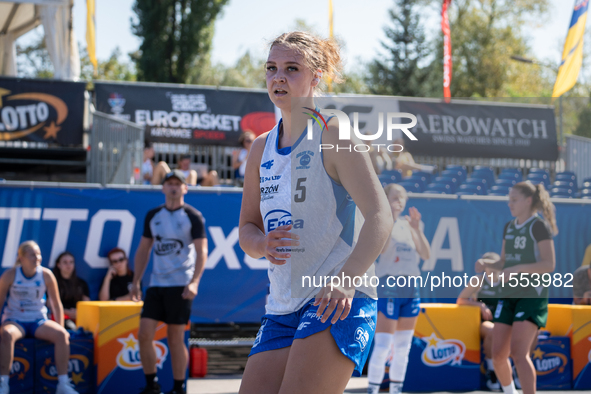 Maja Majerska participates in the LOTTO 3x3 League basketball game in Sosnowiec, Poland, on September 6, 2024. The Lotto 3x3 Liga tournament...