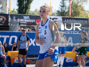 Maja Majerska participates in the LOTTO 3x3 League basketball game in Sosnowiec, Poland, on September 6, 2024. The Lotto 3x3 Liga tournament...