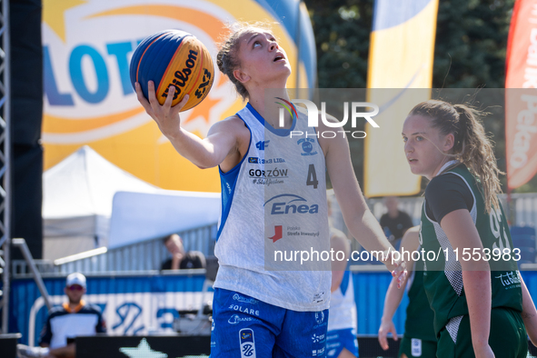 Weronika Steblecka participates in the LOTTO 3x3 League basketball game in Sosnowiec, Poland, on September 6, 2024. The Lotto 3x3 Liga tourn...