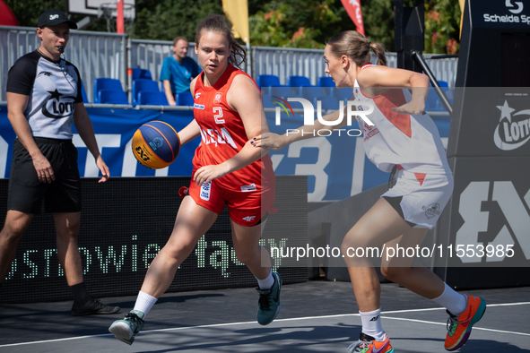 Sara Pajak participates in the LOTTO 3x3 League basketball game in Sosnowiec, Poland, on September 6, 2024. The Lotto 3x3 Liga tournament ma...