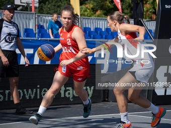 Sara Pajak participates in the LOTTO 3x3 League basketball game in Sosnowiec, Poland, on September 6, 2024. The Lotto 3x3 Liga tournament ma...