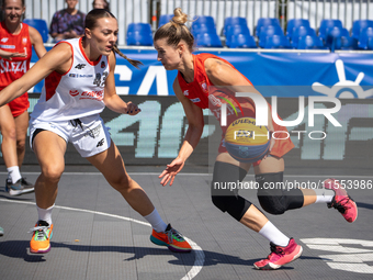 Barbara Lachacz and Zuzanna Urban participate in the LOTTO 3x3 League basketball game in Sosnowiec, Poland, on September 6, 2024. Lotto 3x3...