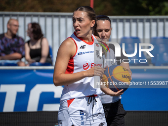 Zuzanna Urban participates in the LOTTO 3x3 League basketball game in Sosnowiec, Poland, on September 6, 2024. Lotto 3x3 Liga tournament mat...