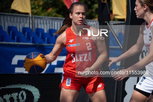 Sara Pajak participates in the LOTTO 3x3 League basketball game in Sosnowiec, Poland, on September 6, 2024. The Lotto 3x3 Liga tournament ma...