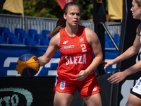 Sara Pajak participates in the LOTTO 3x3 League basketball game in Sosnowiec, Poland, on September 6, 2024. The Lotto 3x3 Liga tournament ma...