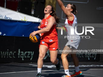 Sara Pajak participates in the LOTTO 3x3 League basketball game in Sosnowiec, Poland, on September 6, 2024. The Lotto 3x3 Liga tournament ma...