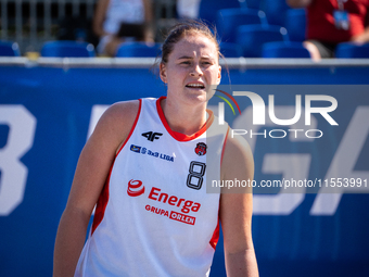 Marta Marcinkowska participates in the LOTTO 3x3 League basketball game in Sosnowiec, Poland, on September 6, 2024. The Lotto 3x3 Liga tourn...