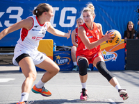 Barbara Lachacz participates in the LOTTO 3x3 League basketball game in Sosnowiec, Poland, on September 6, 2024. Lotto 3x3 Liga tournament m...