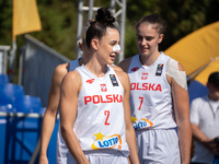 Julia Bazan and Aleksandra Pszczolarska participate in the LOTTO 3x3 League basketball game in Sosnowiec, Poland, on September 6, 2024. The...