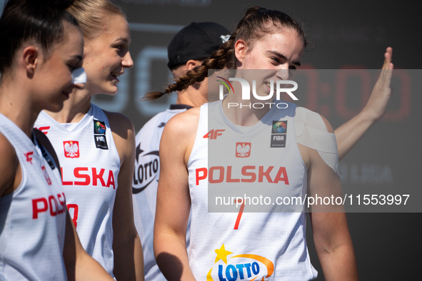 Aleksandra Pszczolarska participates in the LOTTO 3x3 League basketball game in Sosnowiec, Poland, on September 6, 2024. The Lotto 3x3 Liga...