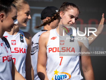 Aleksandra Pszczolarska participates in the LOTTO 3x3 League basketball game in Sosnowiec, Poland, on September 6, 2024. The Lotto 3x3 Liga...