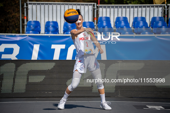 Julia Bazan participates in the LOTTO 3x3 League basketball game in Sosnowiec, Poland, on September 6, 2024. Lotto 3x3 Liga tournament match...