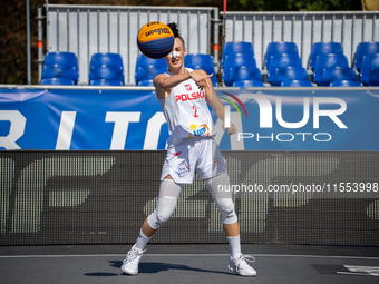 Julia Bazan participates in the LOTTO 3x3 League basketball game in Sosnowiec, Poland, on September 6, 2024. Lotto 3x3 Liga tournament match...