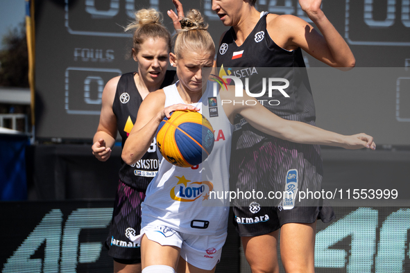 Marta Stawicka participates in the LOTTO 3x3 League basketball game in Sosnowiec, Poland, on September 6, 2024. Lotto 3x3 Liga tournament ma...