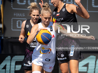 Marta Stawicka participates in the LOTTO 3x3 League basketball game in Sosnowiec, Poland, on September 6, 2024. Lotto 3x3 Liga tournament ma...