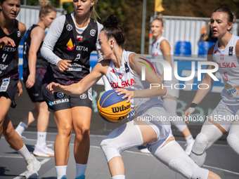 Julia Bazan participates in the LOTTO 3x3 League basketball game in Sosnowiec, Poland, on September 6, 2024. Lotto 3x3 Liga tournament match...