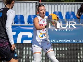 Klaudia Wnorowska participates in the LOTTO 3x3 League basketball game in Sosnowiec, Poland, on September 6, 2024. The Lotto 3x3 Liga tourna...