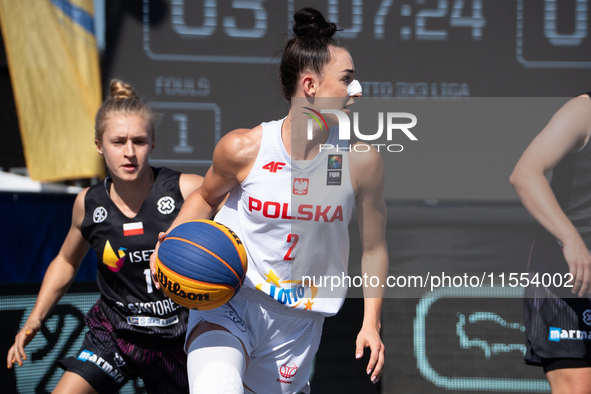 Julia Bazan participates in the LOTTO 3x3 League basketball game in Sosnowiec, Poland, on September 6, 2024. Lotto 3x3 Liga tournament match...