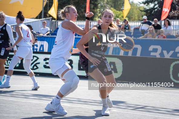 Magdalena Ratajczak participates in the LOTTO 3x3 League basketball game in Sosnowiec, Poland, on September 6, 2024. Lotto 3x3 Liga tourname...