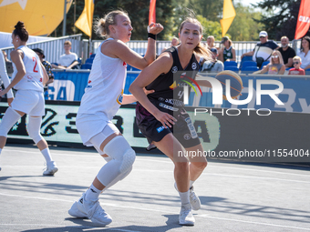 Magdalena Ratajczak participates in the LOTTO 3x3 League basketball game in Sosnowiec, Poland, on September 6, 2024. Lotto 3x3 Liga tourname...