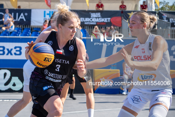 Magdalena Wojdalska participates in the LOTTO 3x3 League basketball game in Sosnowiec, Poland, on September 6, 2024. The Lotto 3x3 Liga tour...