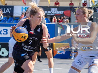 Magdalena Wojdalska participates in the LOTTO 3x3 League basketball game in Sosnowiec, Poland, on September 6, 2024. The Lotto 3x3 Liga tour...