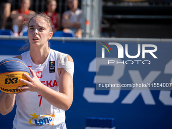 Aleksandra Pszczolarska participates in the LOTTO 3x3 League basketball game in Sosnowiec, Poland, on September 6, 2024. The Lotto 3x3 Liga...