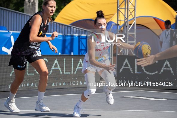 Julia Bazan participates in the LOTTO 3x3 League basketball game in Sosnowiec, Poland, on September 6, 2024. Lotto 3x3 Liga tournament match...